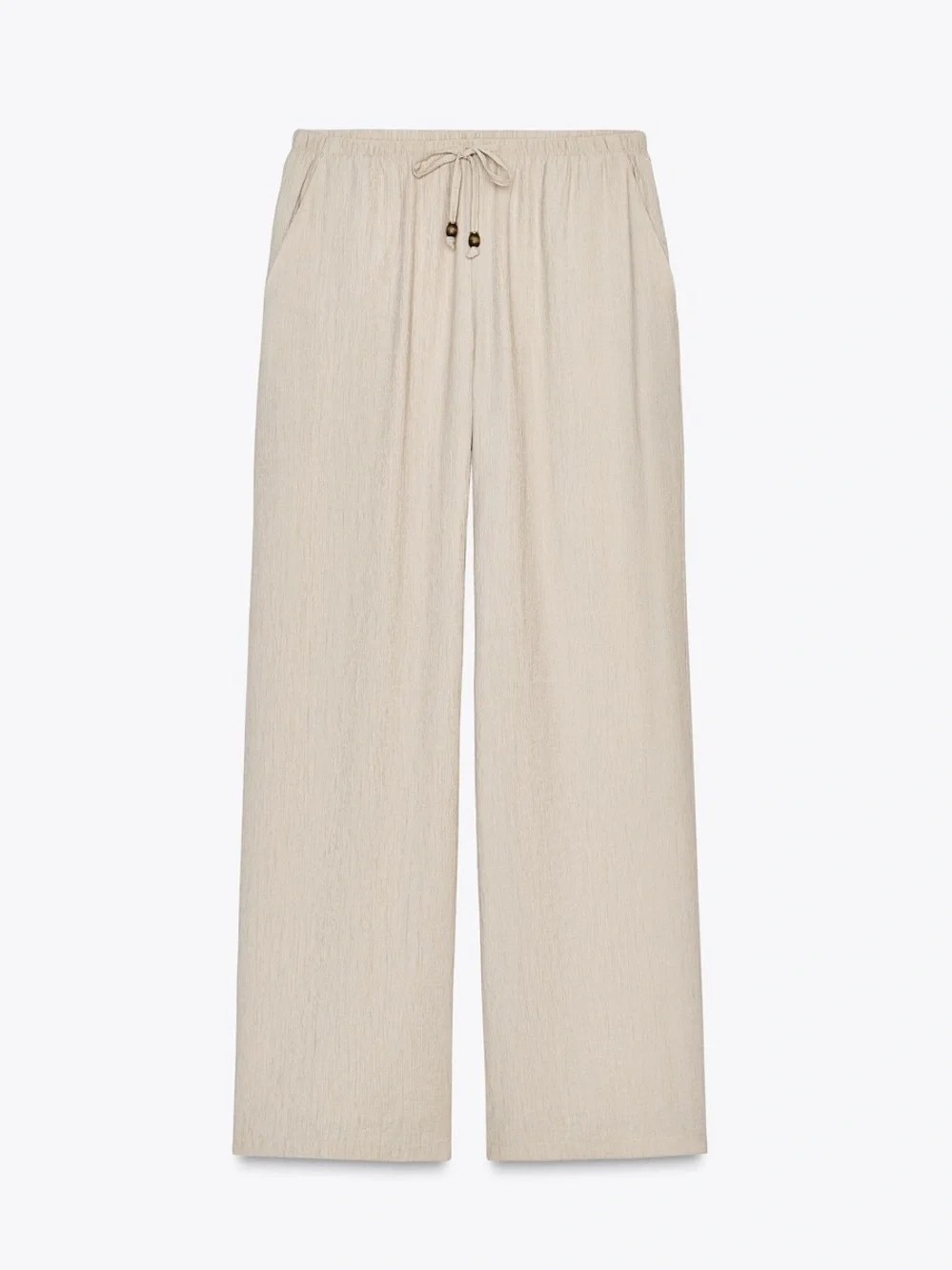 Zara Wide-Leg Linen-Blend Pants in Light Beige